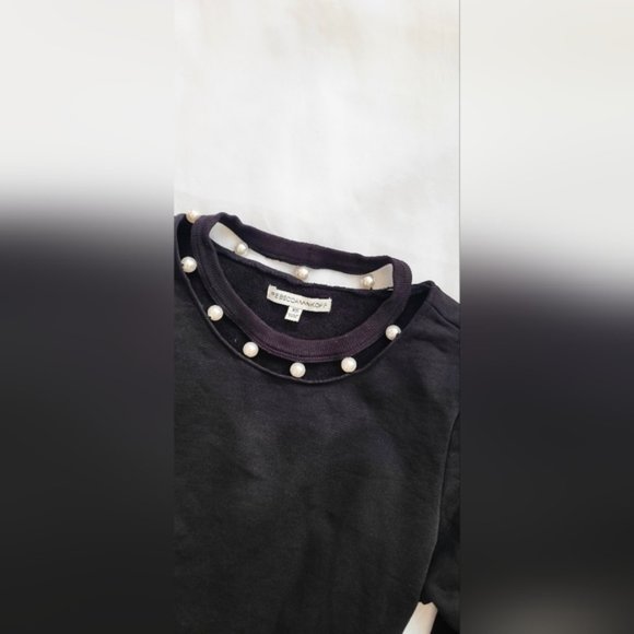 NWOT! Rebecca Minkoff Women's Black Faux Pearl Neckline Sweatshirt Size XS - Picture 2 of 6